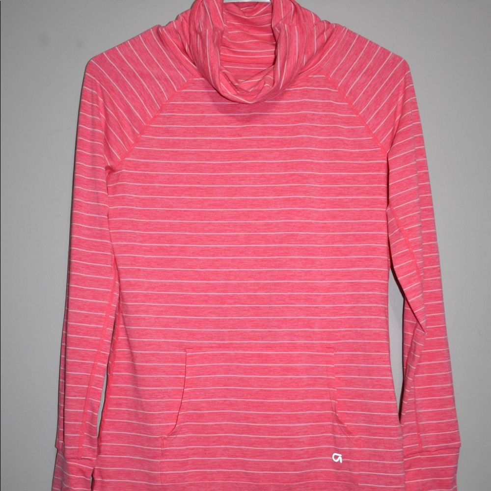 GAP Fit Cowl Neck Pink W/Stripes Sweatshirt NWOT